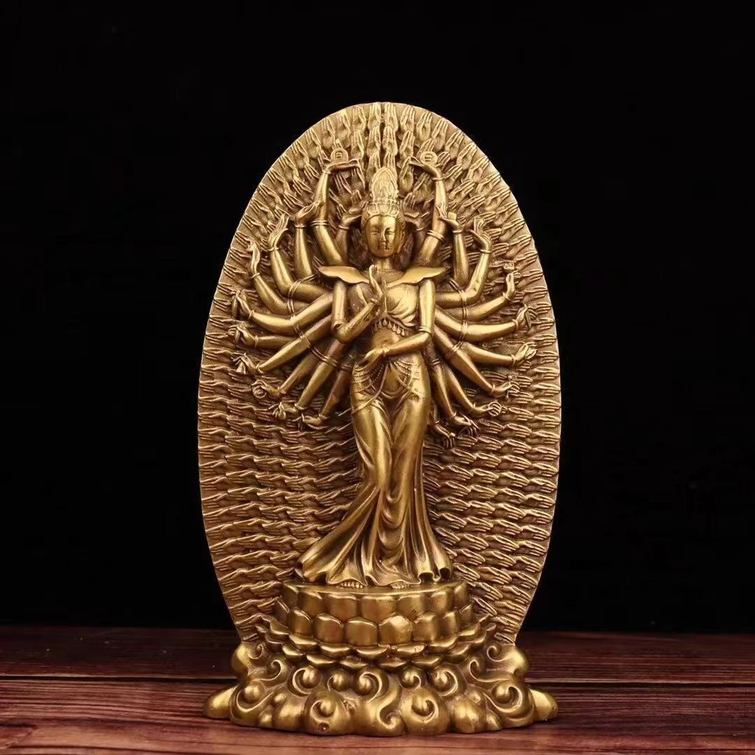 時代 銅製 観音像 仏像 高11.7㎝／美品！r 千手観音菩薩像 銅器 チベット仏 観音像 仏教美術 銅製 置物 高