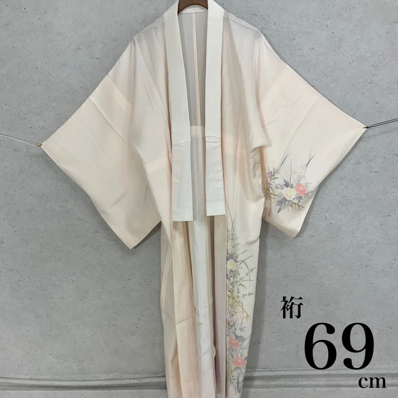 kimono one◆ 同然◆長襦袢◆友禅◆単衣◆正絹◆半衿付き◆袖無双◆居敷当て付き◆裄69肩丈134◆小紋紬附下訪問着留袖袷単衣夏着物◆K1020