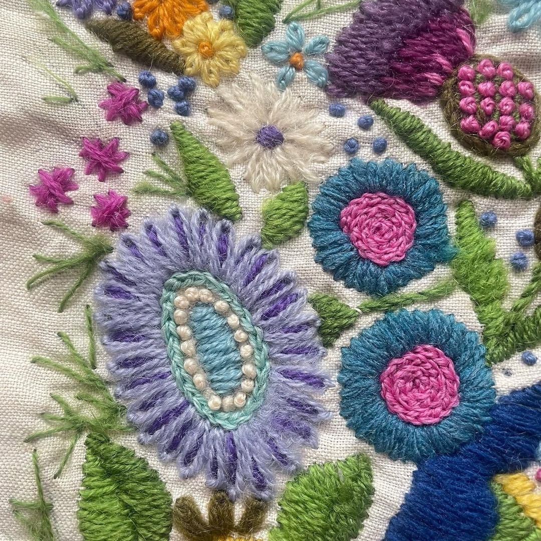 60s vintage 総刺繍 クッションカバー お花刺繍 ヴィンテージ