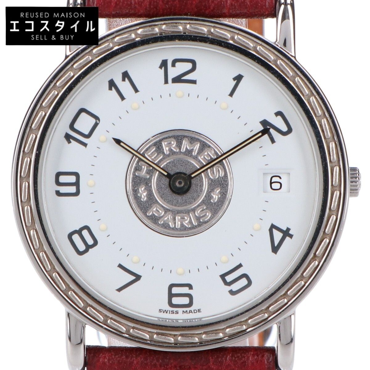 【新品ベルト】857 エルメス セリエ ラウンド レディース 人気 ホワイト HERMES エルメス 340198 LS 白文字盤 □A レザーベルト セリエ