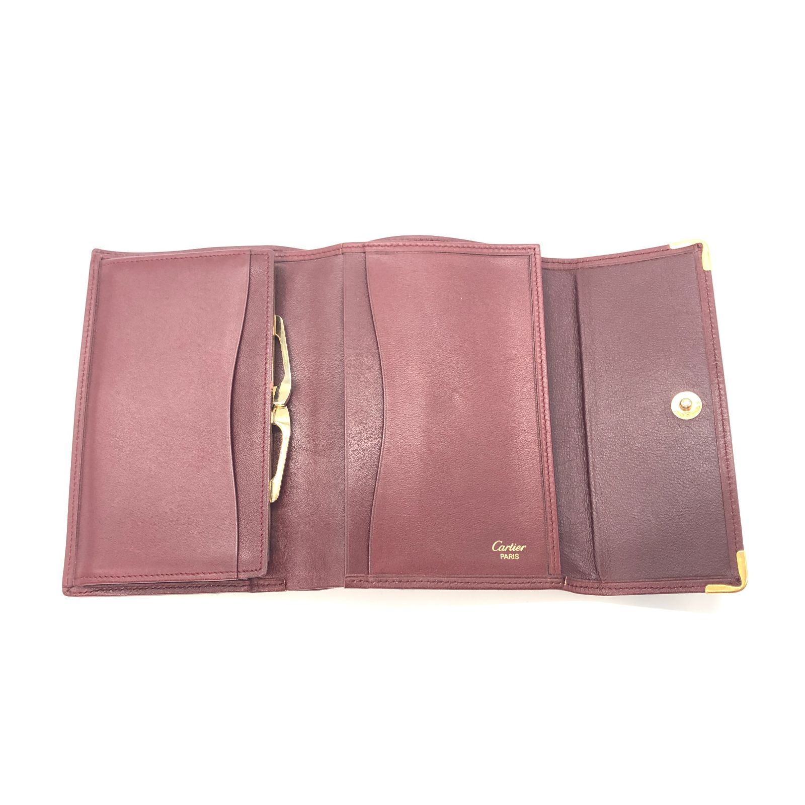 Cartier カルティエ マスト ライン 3つ折 財布 がま口 ボルドー Cartier カルティエ 三つ折り 財布 がま口財布 マストライン