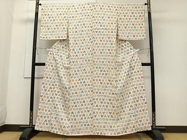 平和屋着物▽上質な小紋　単衣　溢れ松葉　金彩　正絹　逸品　CAAV8913gh 平和屋着物▽上質な小紋 単衣 溢れ松葉 金彩 正絹 逸品 CAAV8913gh