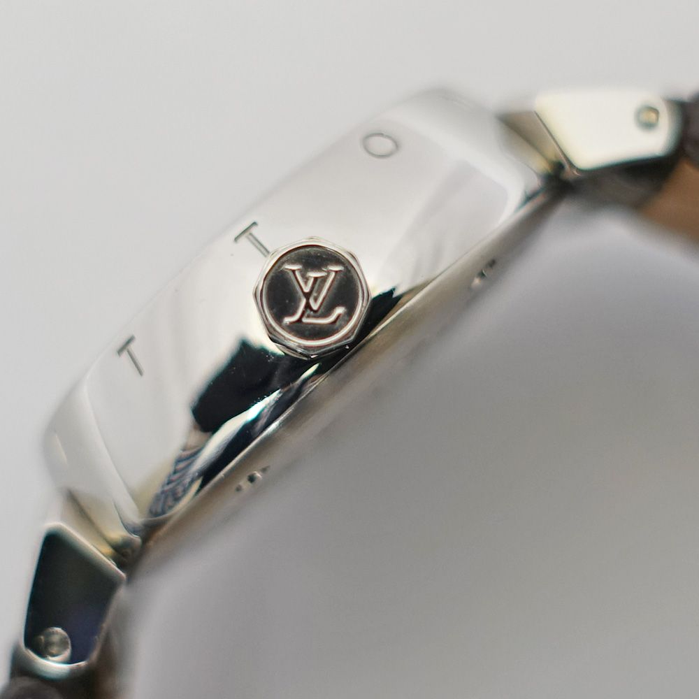 【栄】ルイヴィトン タンブール ラブリーカップ Q12M4 ダイヤモンド ブルー SS レザー クォーツ レディース 腕時計 女
