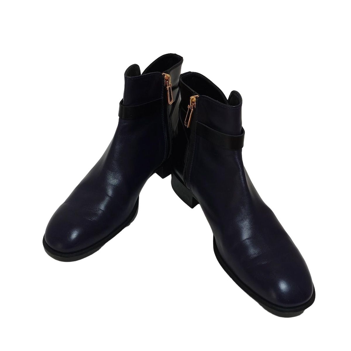 TOD S トッズ ショートブーツ 37 レディース - ダークネイビー×黒 レザー