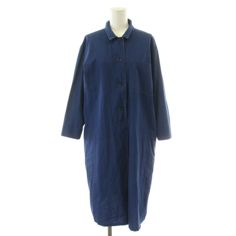 マーガレットハウエル　シャツ　長袖　濃紺 マーガレットハウエル MHL. シャツ ワンピース ロング ミモレ