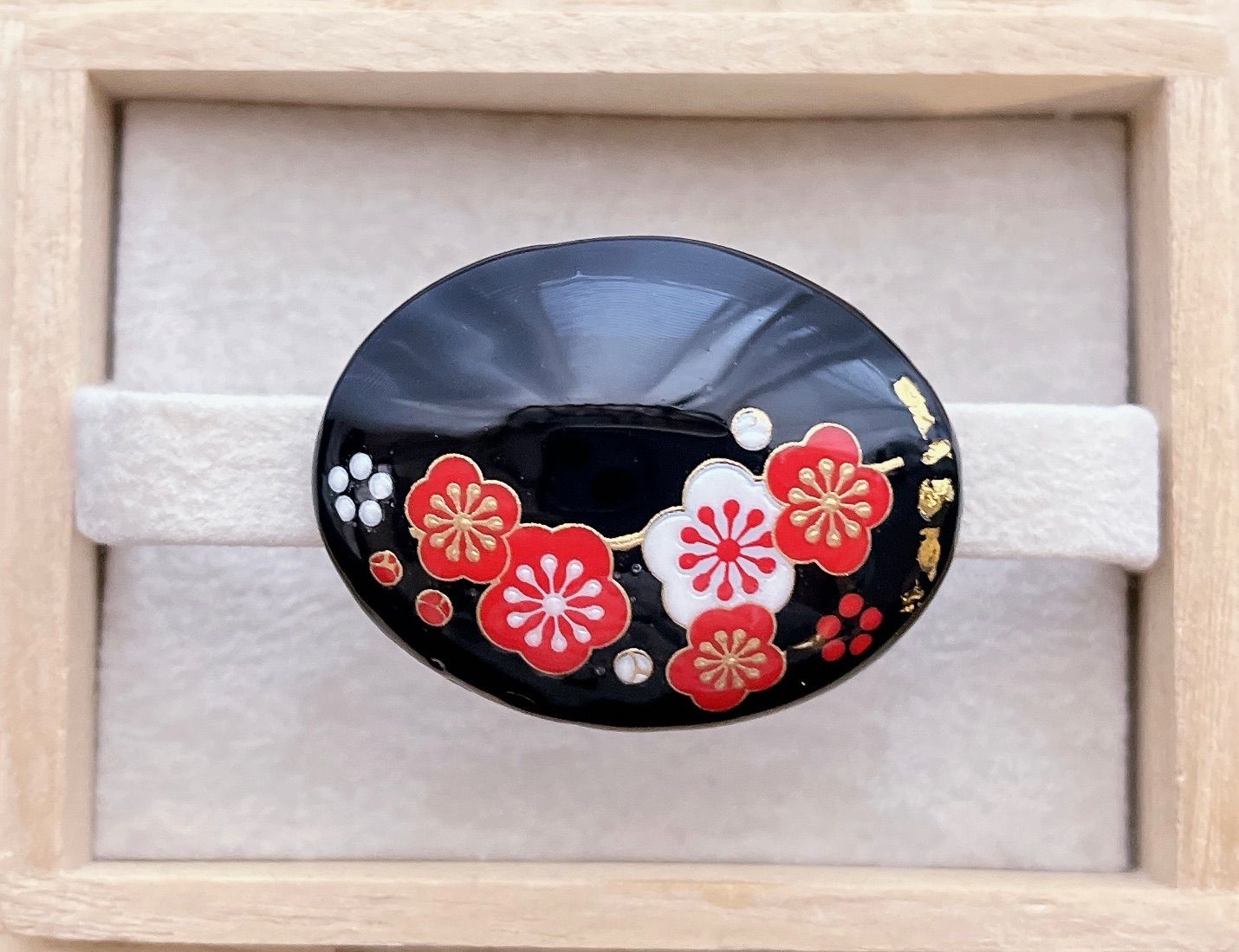☆〜天然石 1点ものオニキス 蒔絵風風神雷神 雷神 帯留め 40×30 