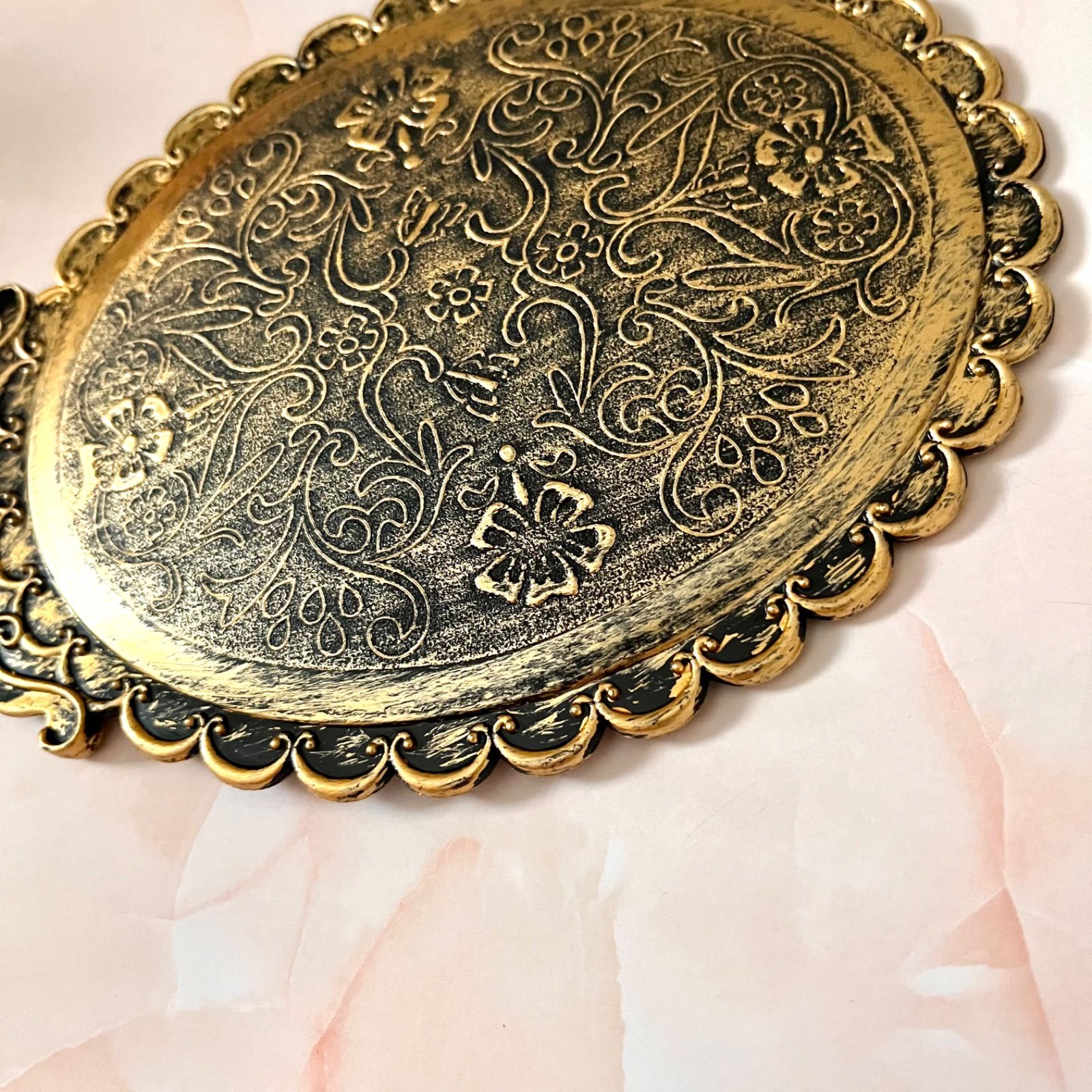 新品 未使用 アンティーク調 ミラー 手鏡 ゴールド ヴィンテージ風