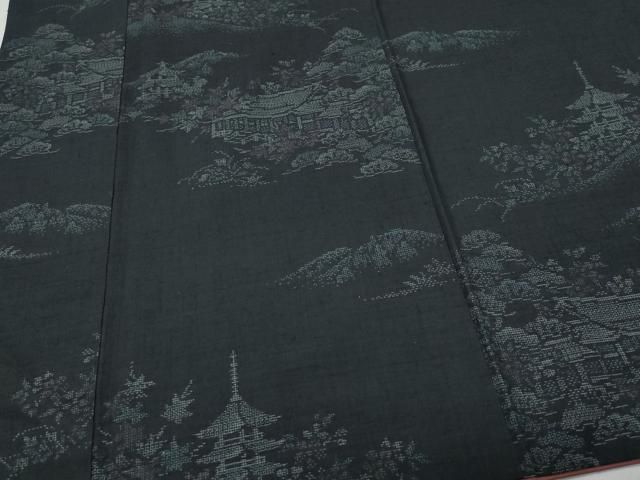 平和屋着物○結城紬 100亀甲 風景松花文 正絹 逸品 CAAX0805vf 平和屋着物