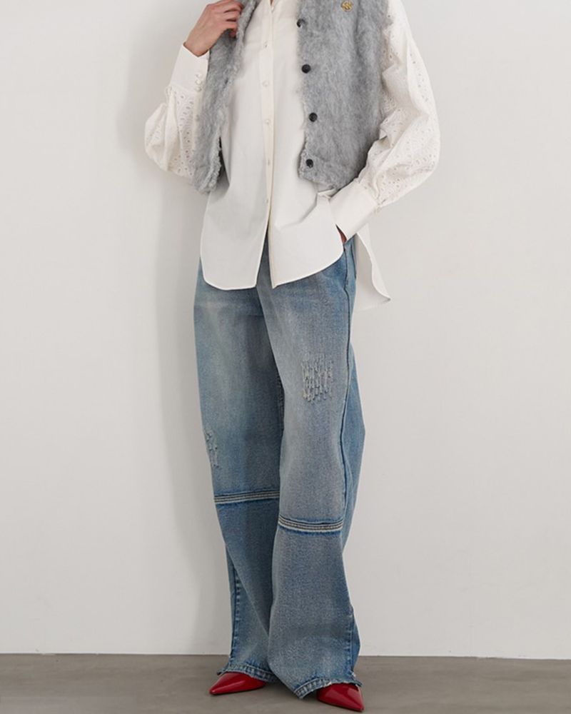 YENN HIGH RISE TUCK WIDE PT L/GRAY 36 YENN 】HIGH RISE TUCK WIDE