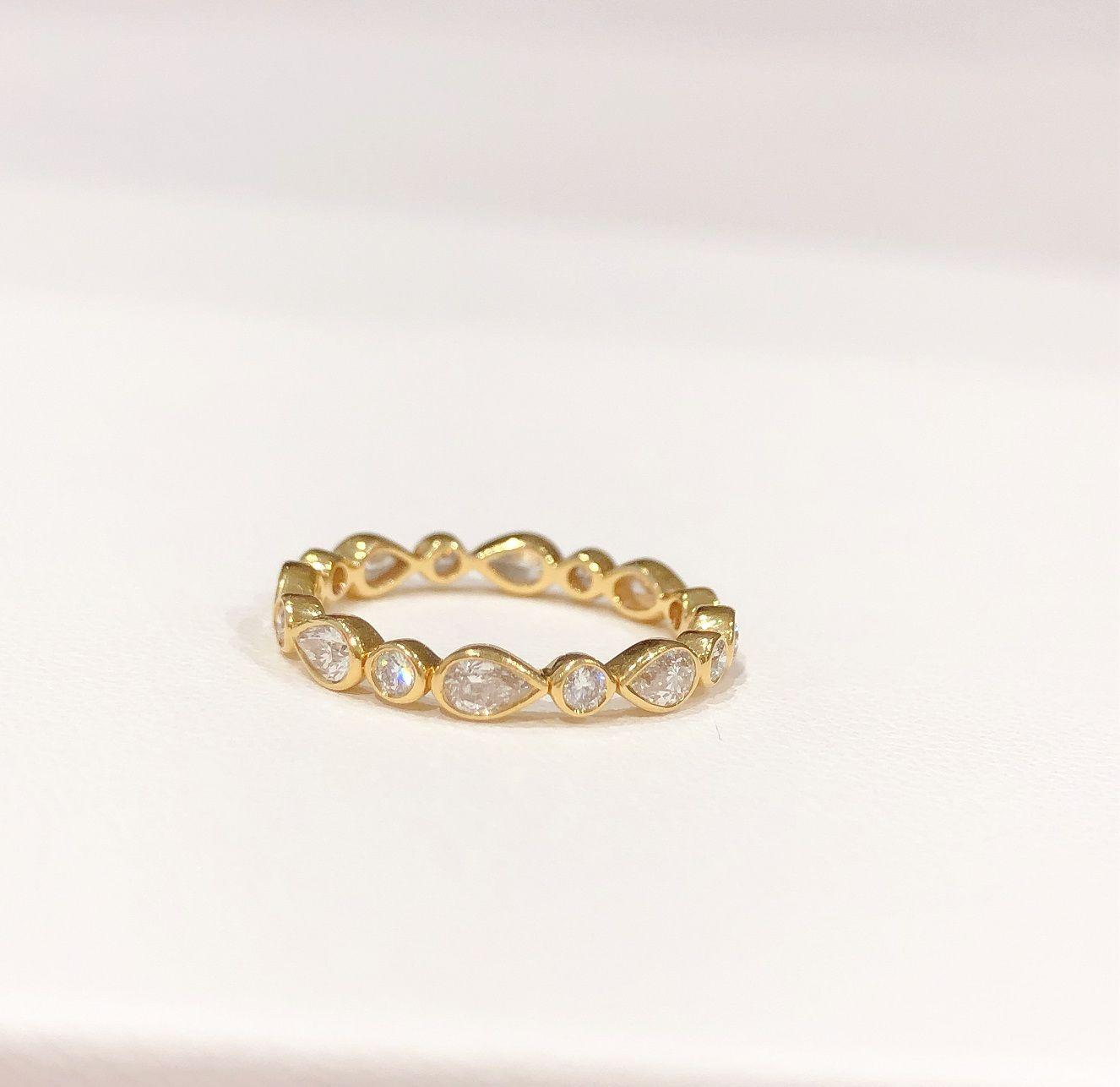 デビアス DE BEERS K18YG フルダイヤ0.76ct PETAL BAND リング 約10号 