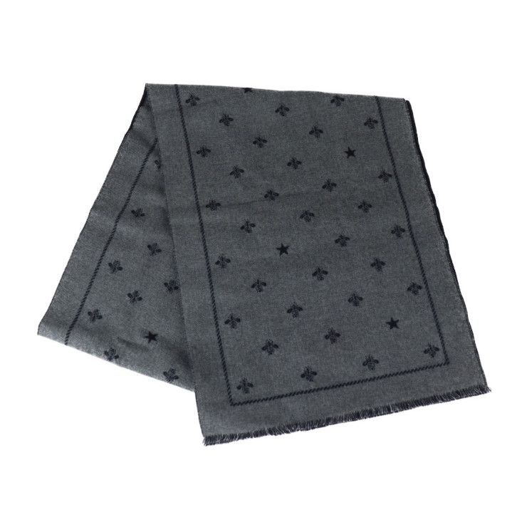GUCCI グッチ  マフラー 430583 4G200 1468 ウール100％ グレー系 ネイビー系  ビー＆スター ストール フリンジ 【本物保証】