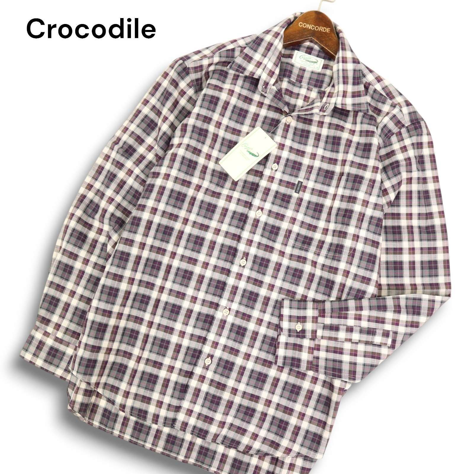 【新品 未使用】 Crocodile クロコダイル 通年 ロゴタグ 長袖 チェック シャツ Sz.L メンズ