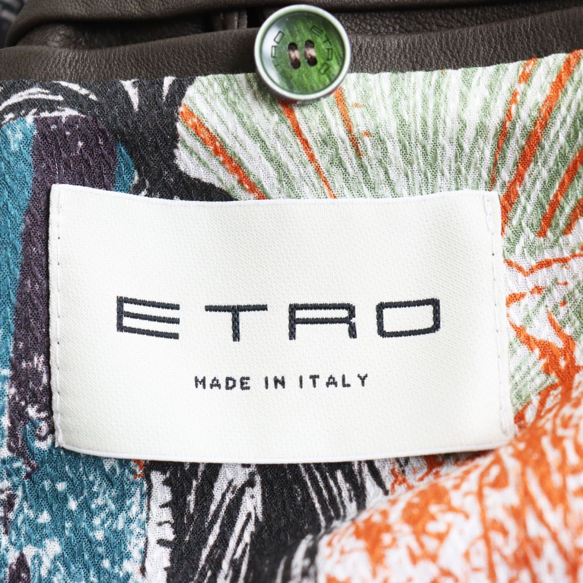 美品●ETRO エトロ ラムスキン 裏地総柄 シングルライダース/レザージャケット ブラウン系 S イタリア製 正規品 ハンガー付き メンズ