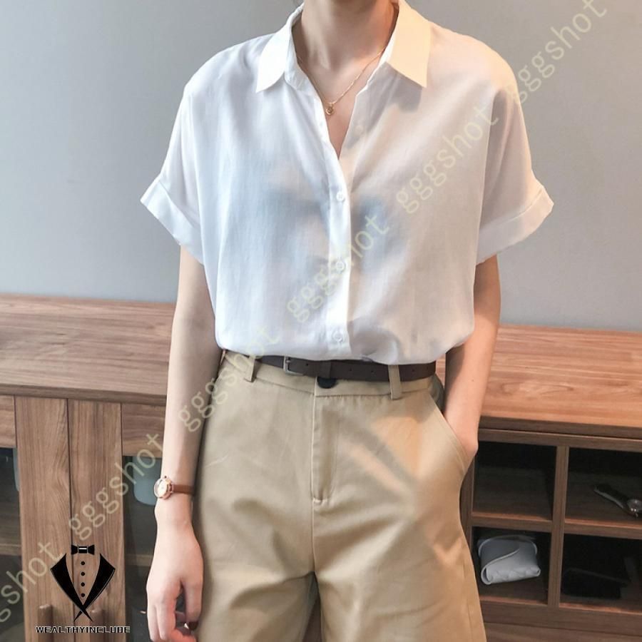 レーヨン シャツ ブラウス レディース トップス 無地 レーヨンシャツ 半袖 Vネック ゆったり 着痩せ 可愛い おしゃれ ボリュームスリーブ レーヨン シャツ ブラウス レディース トップス 無地 レーヨン