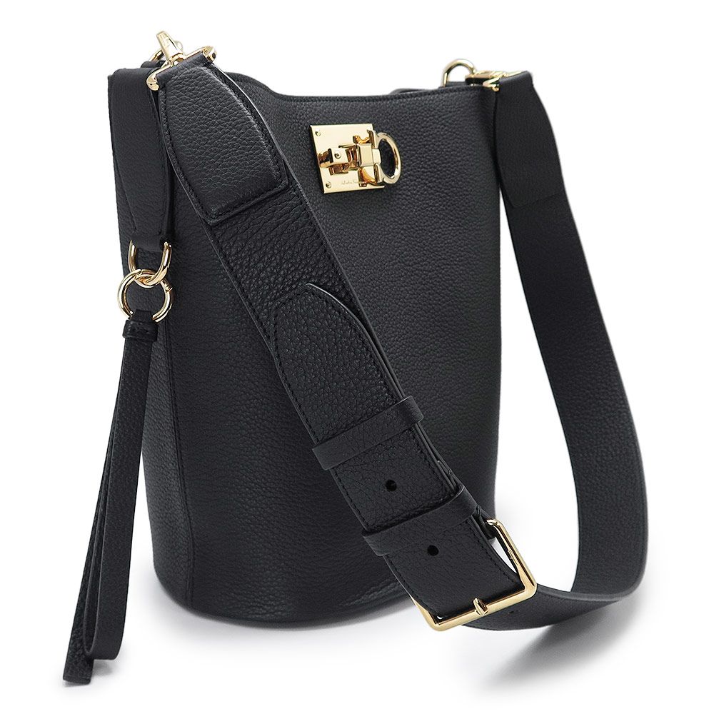 フェラガモ黒レザー刺繍ロゴバッグ FERRAGAMO フェラガモ トートバッグ 24 0797 メンズ レディース