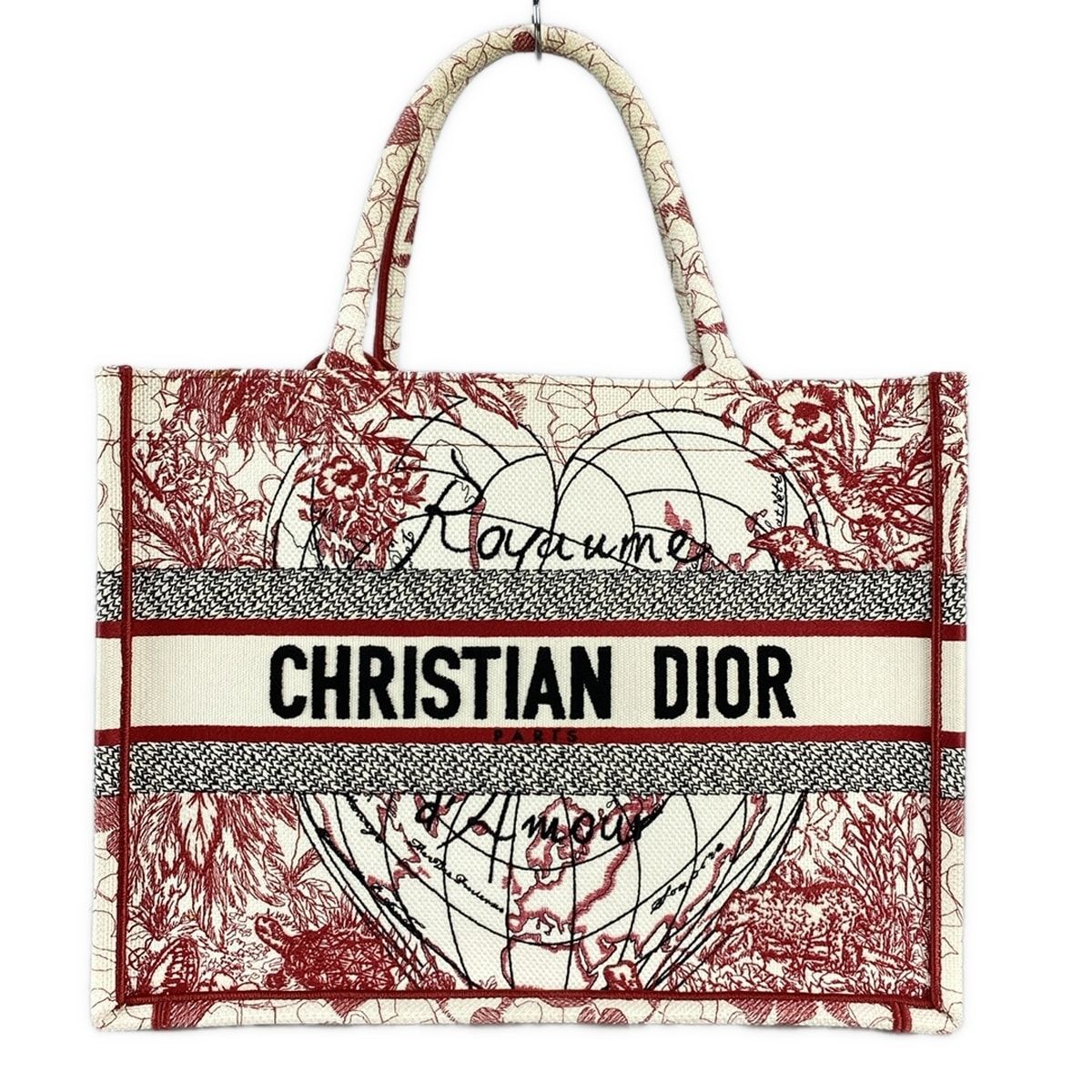 DIOR/ChristianDior(ディオール/クリスチャンディオール) トートバッグ美品 ブックトートミディアムバッグ/旧スモール  白×レッド×マルチ - メルカリ