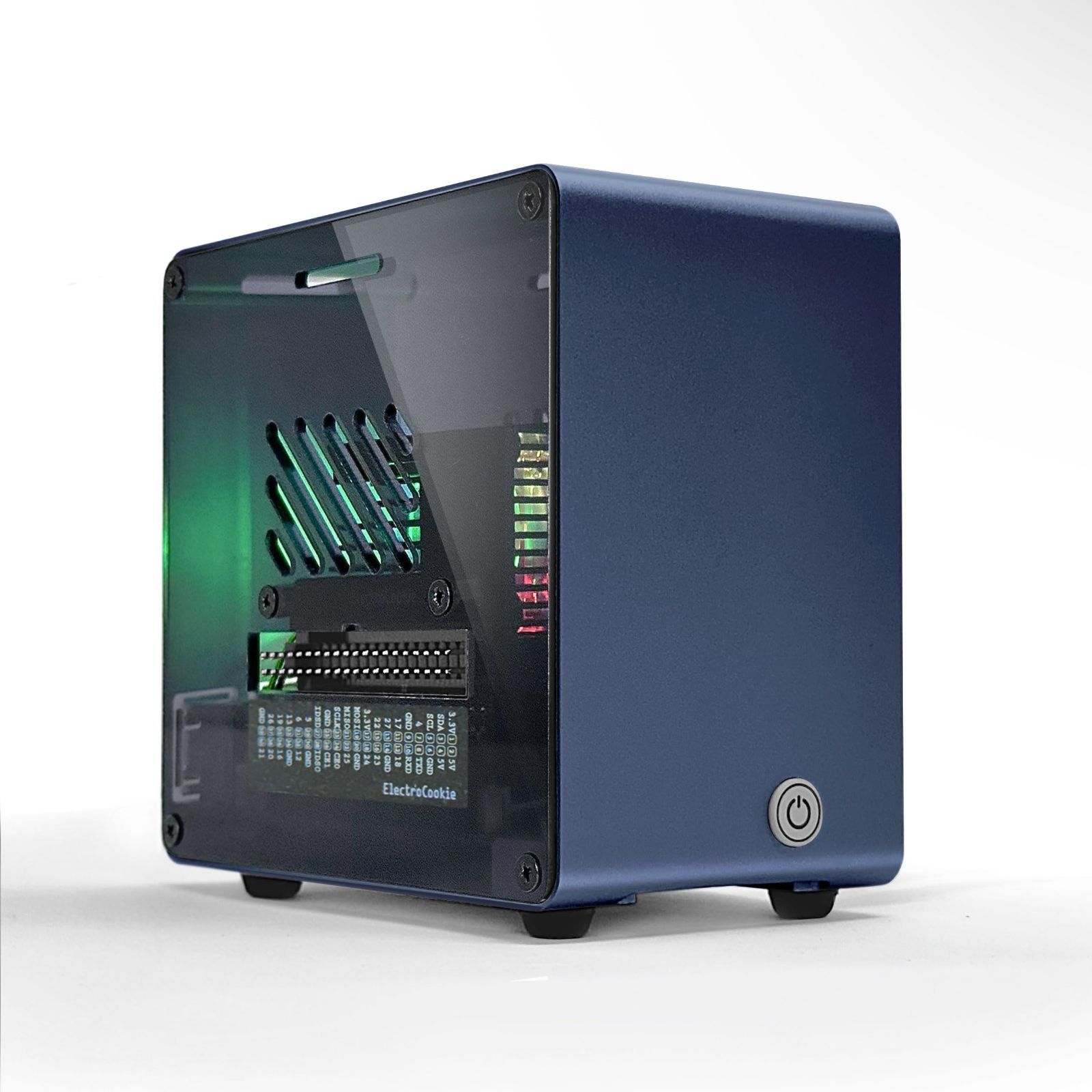 Color:3. ネイビー。 ElectroCookie Raspberry Pi 5ケース アルミミニタワーケース 冷却ファンと色が変わるアンビエントライト付き(ブルー)