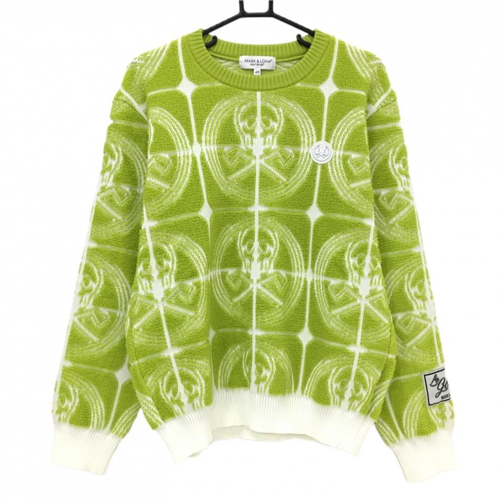 価格 超 マークアンドロナ セーター ライトグリーン×白 スカル柄編み ニット ウール混 メンズ 48 L ゴルフウェア MARK＆LONA