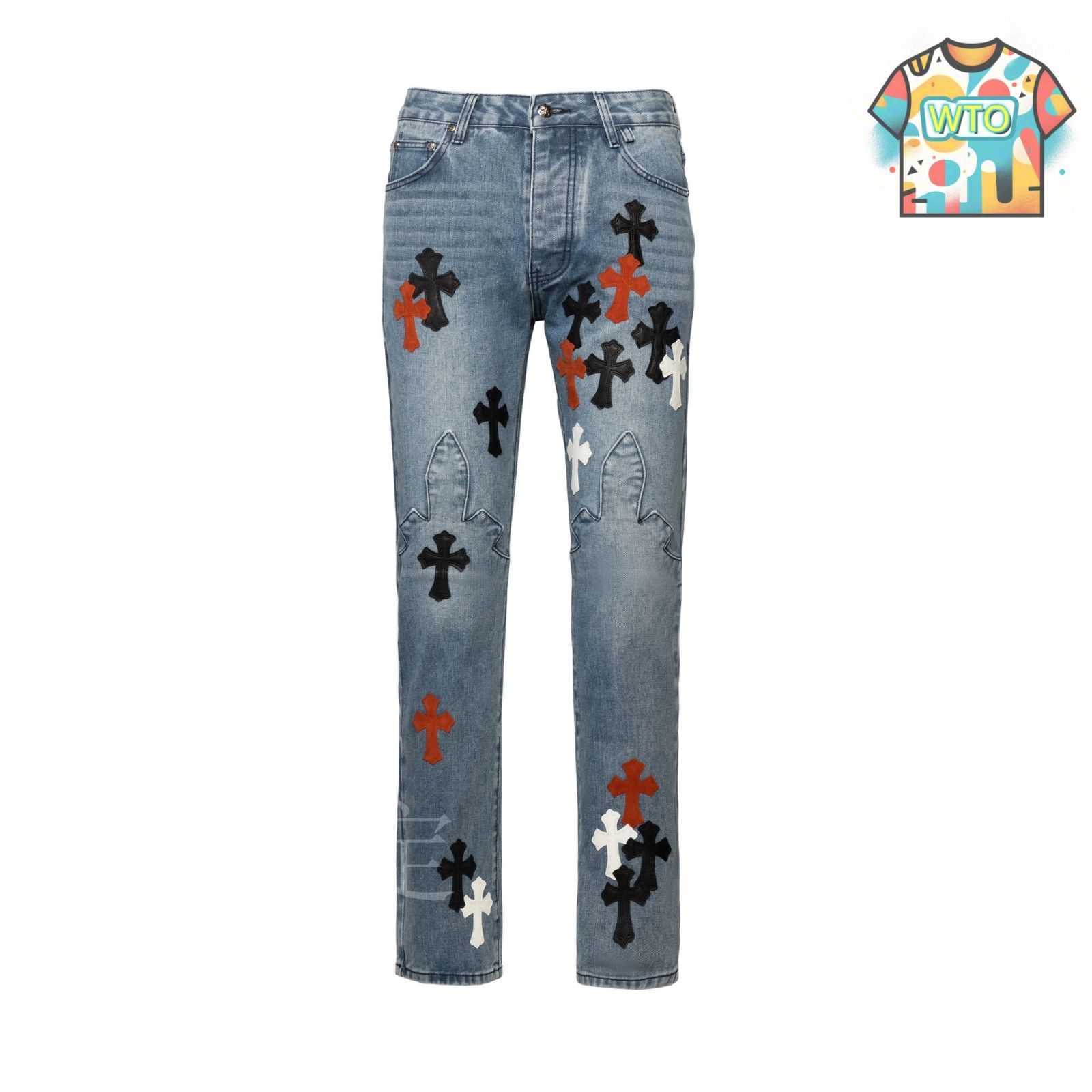 ☺︎rëm出品 今日WTO】Chrome Hearts 城市限定 フレイム貼皮ジーンズ-OI93