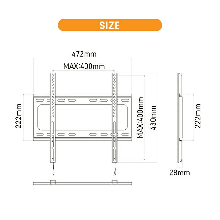 テレビ 壁掛け 金具 薄型 26～65V 固定式 水平器付き 壁掛けテレビ 耐荷重45.5kg ネジ止め固定 垂直設置 壁掛け金具 NEXPOTALLINN_EU