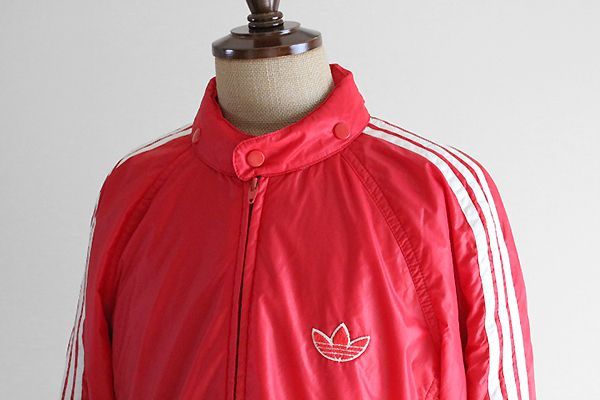 ☆80's adidas ◇ デサント製 中綿入り ナイロンジャケット 赤 L