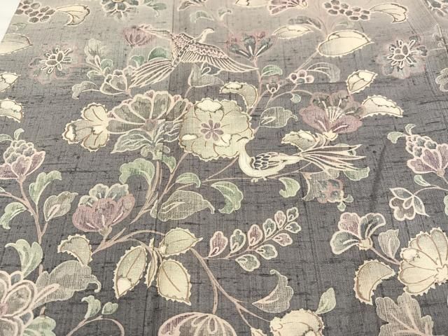 平和屋着物○訪問着 生紬地 型染め 花鳥文 暈し染め 正絹 逸品