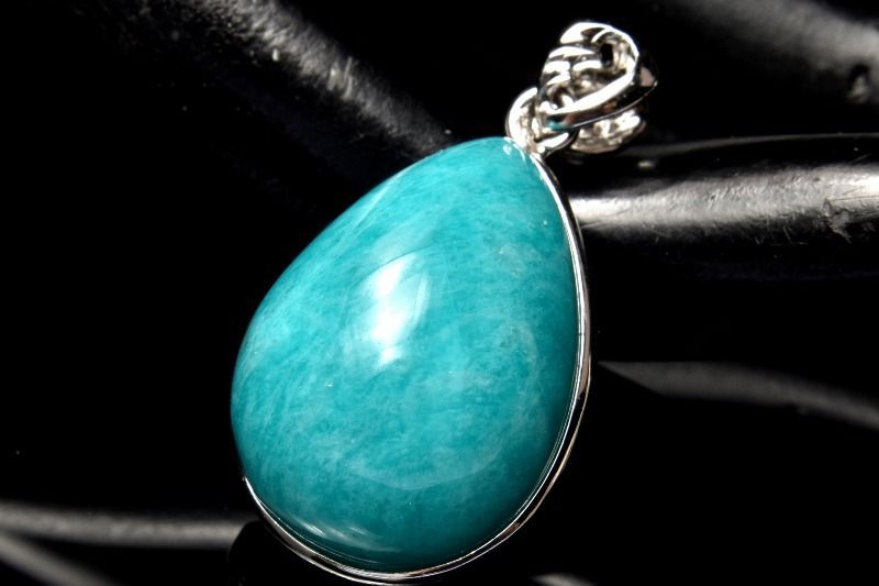 【ジルコン】○アマゾナイト＊シルバーガラス 1点物】シルバー925◇ロシア産 アマゾナイト 24x17mm ドロップ