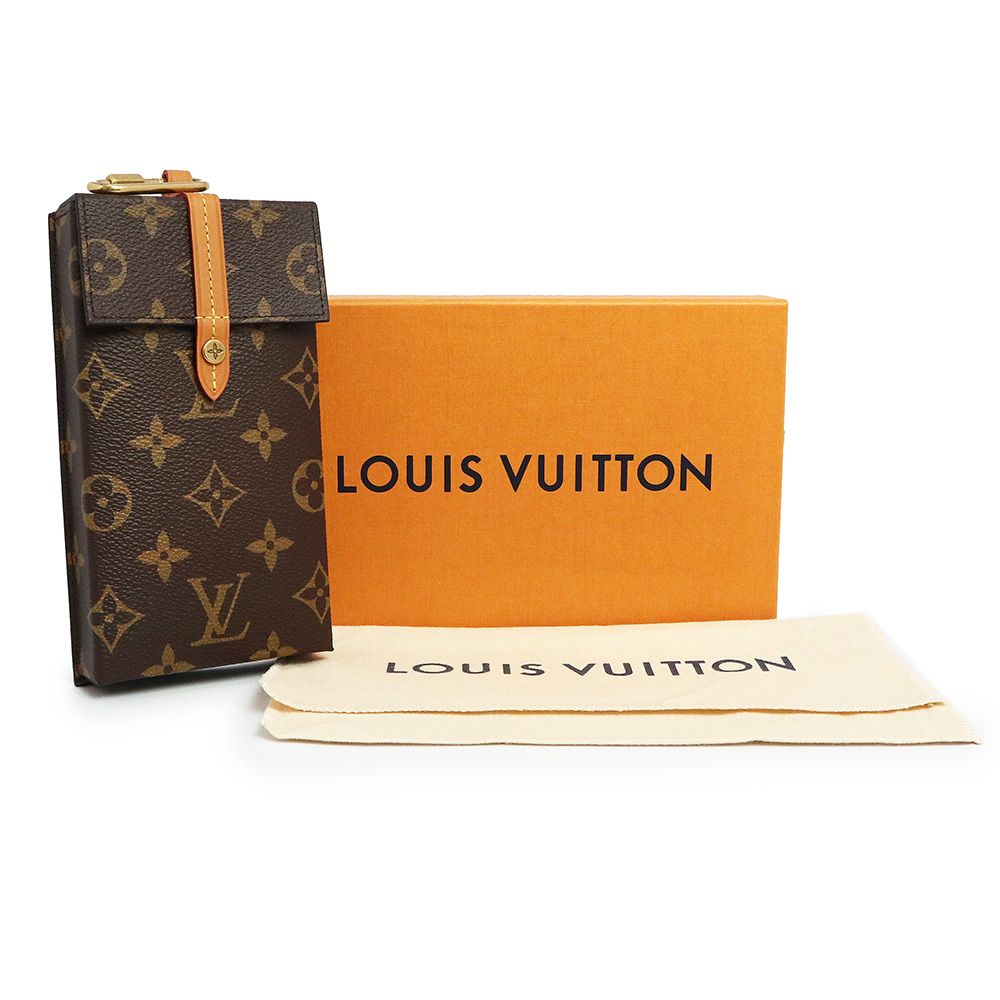 ルイ ヴィトン ボックス フォンケース 携帯 スマホケース ポーチ モノグラム ヌメ革 レザー ブラウン アンティークゴールド金具 M68523 LOUIS VUITTON