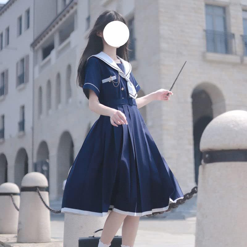 ネイビー_L [fenglin love] セーラー服 ワンピース レディース ロング