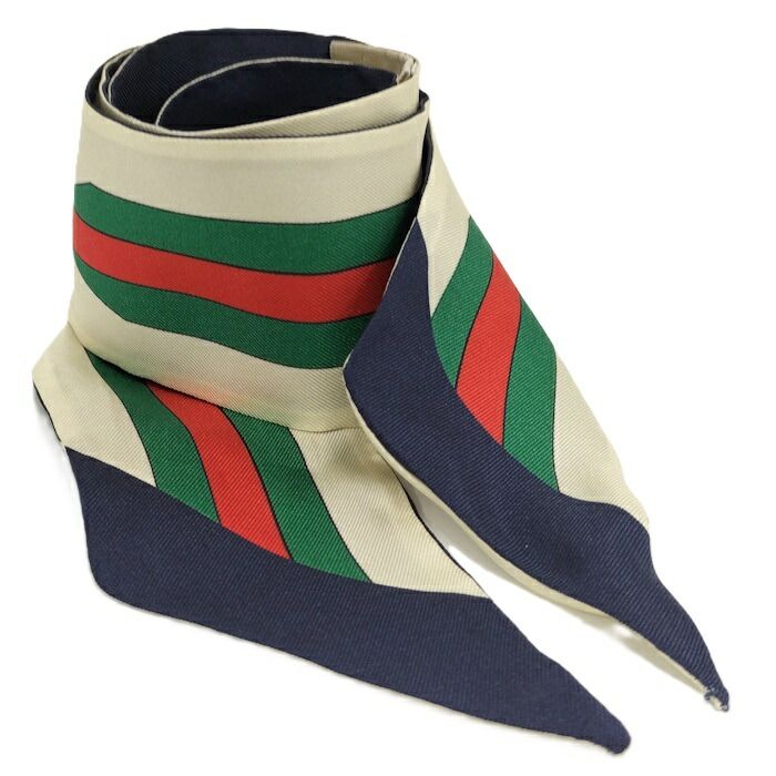 GUCCI インターロッキングG ホースビット プリント シルク ネックボウ スカーフ 627810