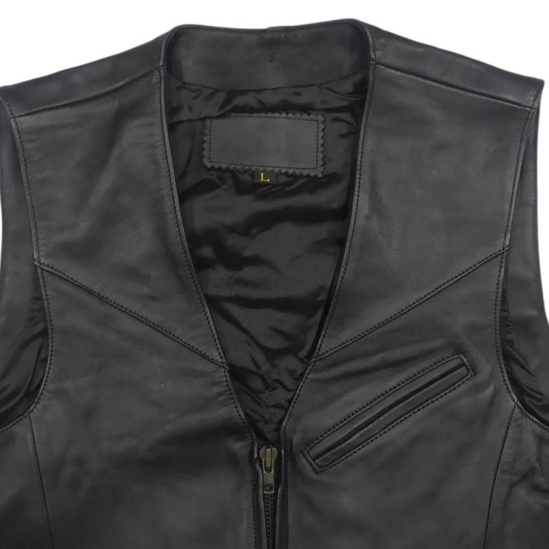 レザーベスト L バイカー ベスト 牛革 カウレザー 黒 ブラック ジップ