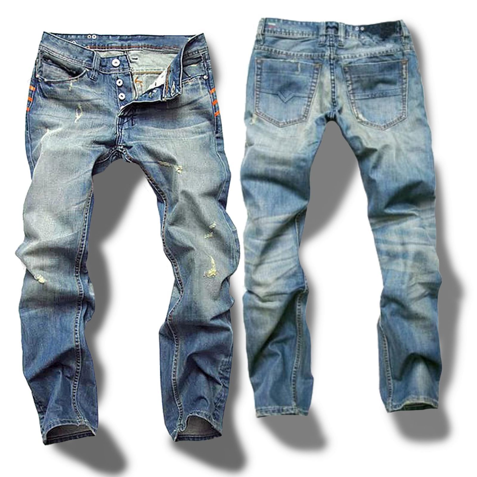 Color ブルー_Size 38 Make 2 Be メンズ ダメージ デニム パンツ ジーンズ ストレート Gパン ビンテージ ヴィンテージ T33 38