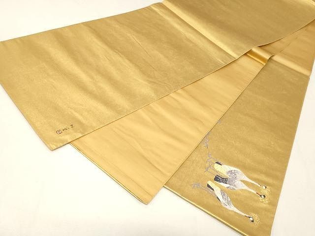 平和屋着物○西陣 長嶋成織物 上村松篁 太鼓柄袋帯 唐織 冠鶴 瀞金箔  