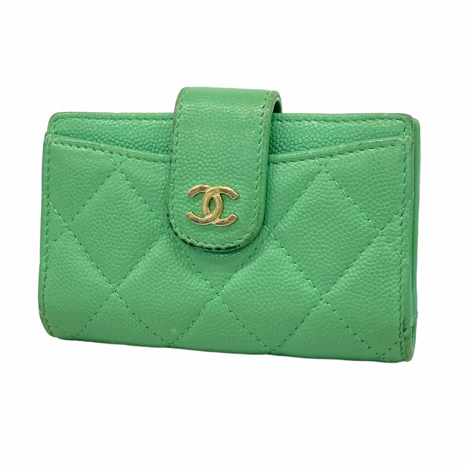 シャネル Chanel シャネル 名刺入れ カードケース マトラッセ キャビアスキン グリーン レディース