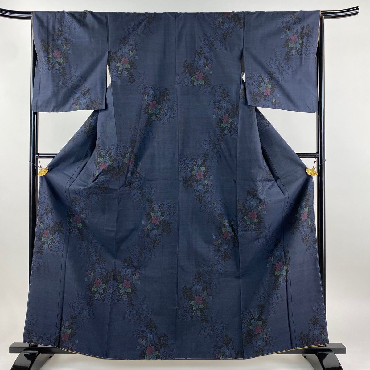 中古）大島紬 白 紅葉 袷 SS【身丈】154cm 【裄丈】65.5cm