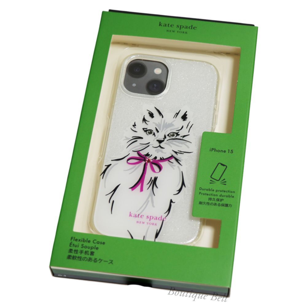 【ケイトスペード】ウィスカーズ 猫 iPhone15ケース ホワイト ケイトスペード】ウィスカーズ 猫 iPhone15ケース ホワイトマルチ