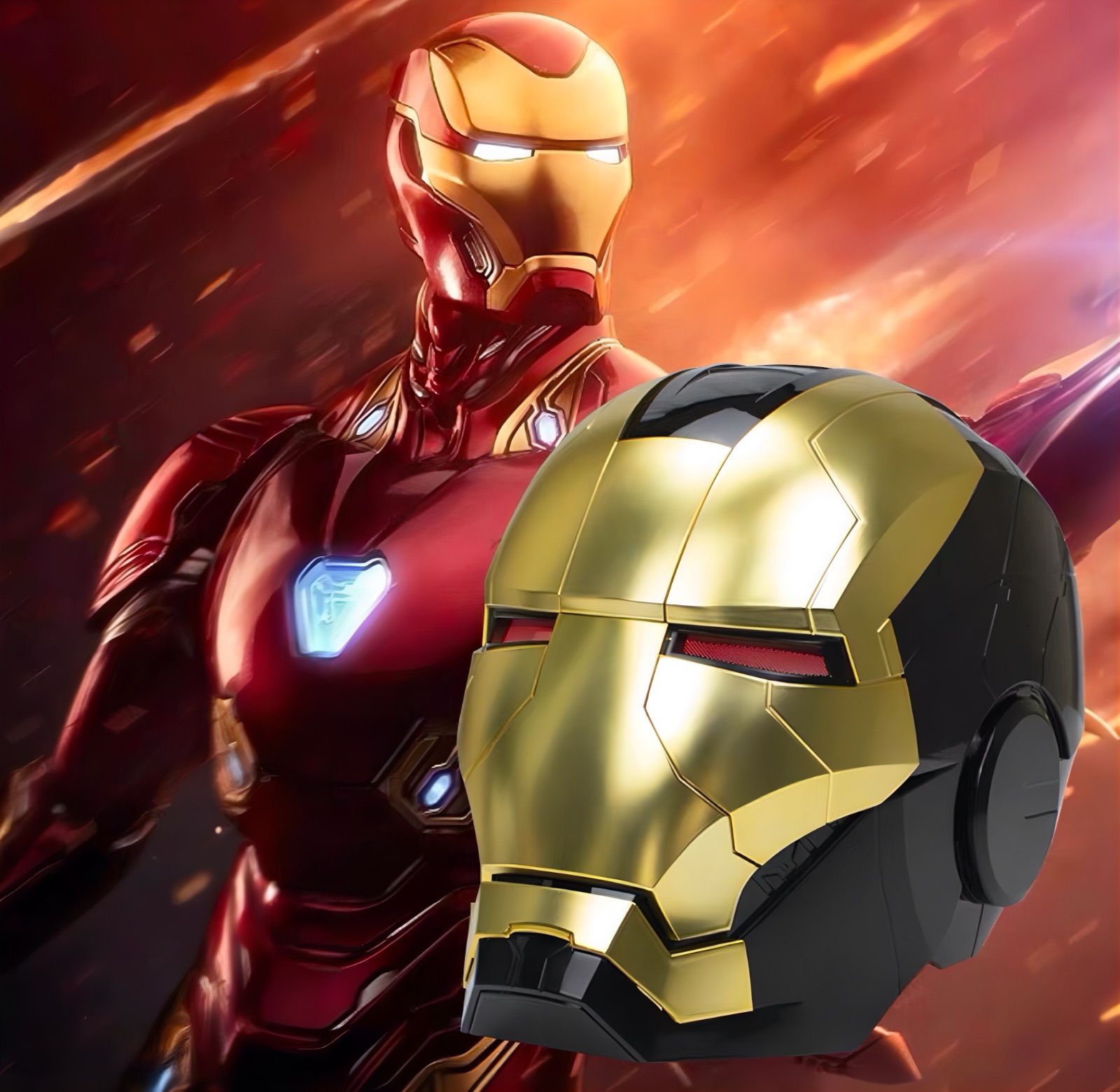 アイアンマン リアルマスク ゴールドブラック メット 等身大 マーベル トニー スターク LED発光 自動作動 多機能 コスプレ 仮装 インテリア ironman