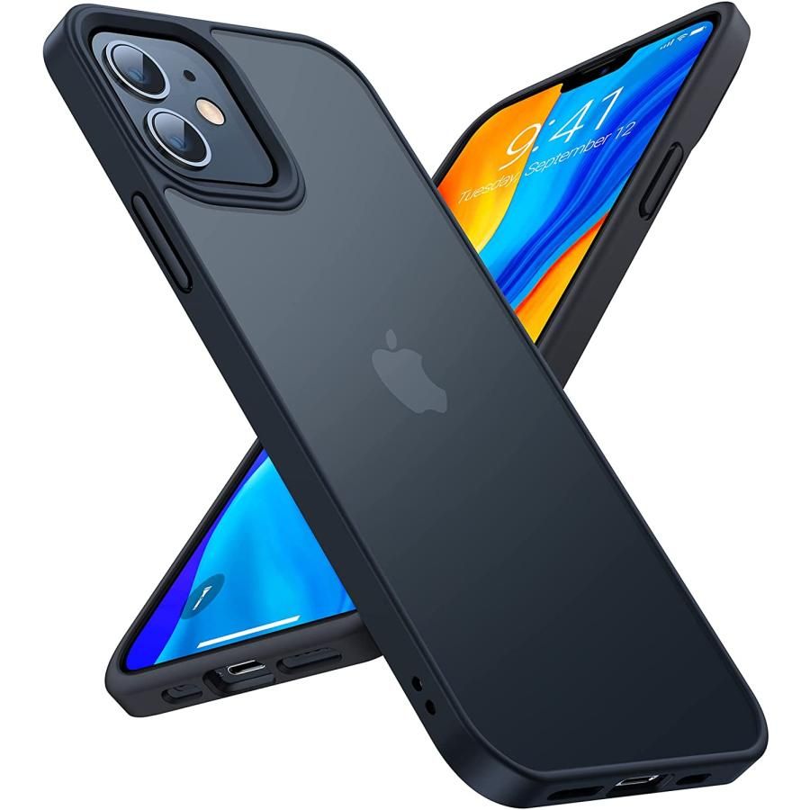 iPhone12 / iPhone12 Pro ケース 半透明 マット加工 耐衝撃 ストラップホール付 TORRAS / ブラック