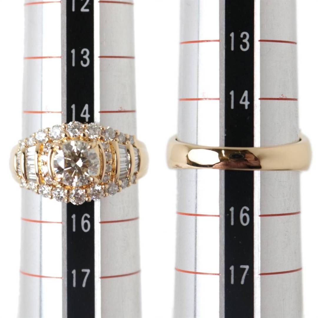 K18/18金 ダイヤモンドデザインリング 15号 ダイヤ中1.024・0.94刻印