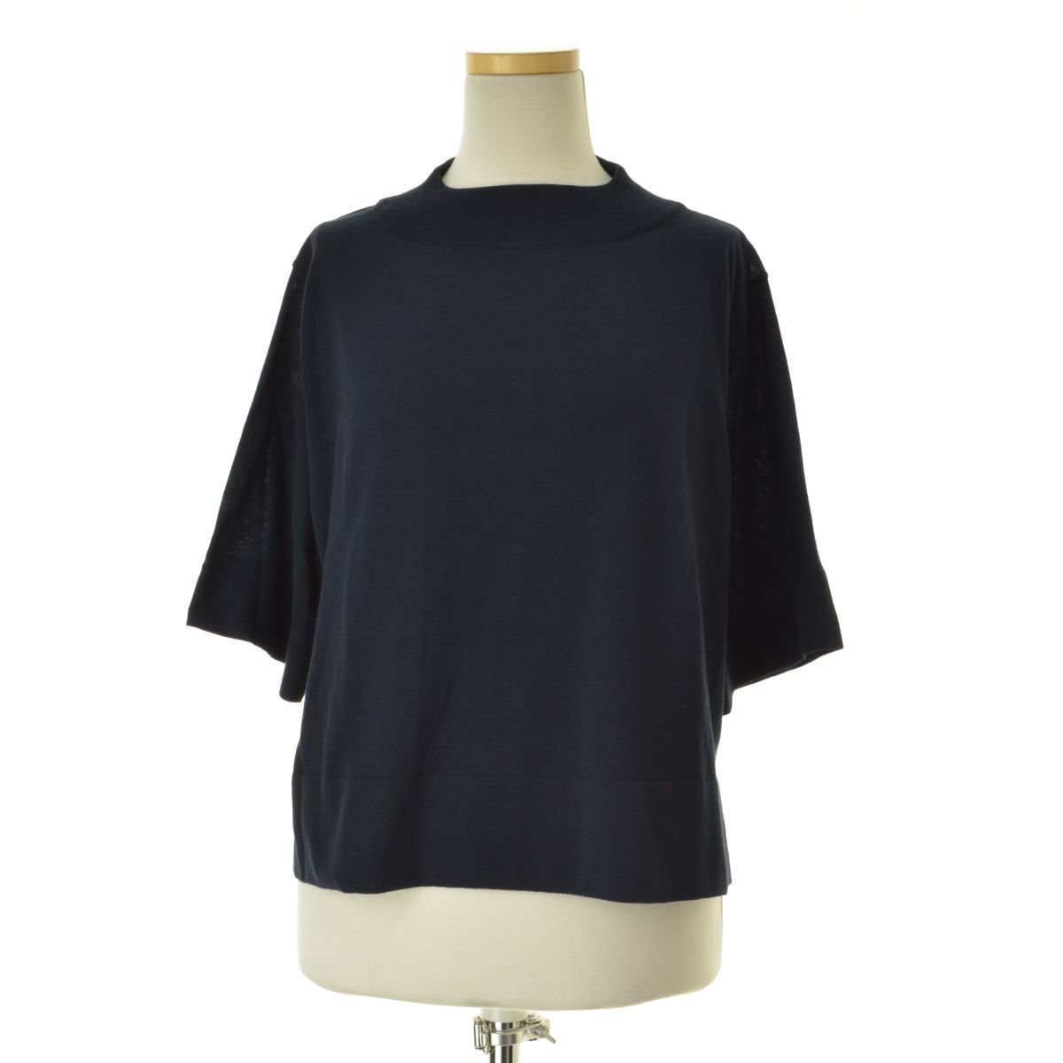 マーガレットハウエル モックネック コットンシルク五分袖ニット セーター M マーガレットハウエル モックネック コットンシルク五分袖ニット