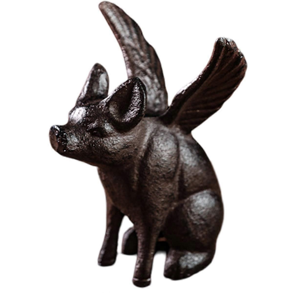 鋳鉄座っているフライングブタの像文鎮ガーデンホームオフィスデスクの