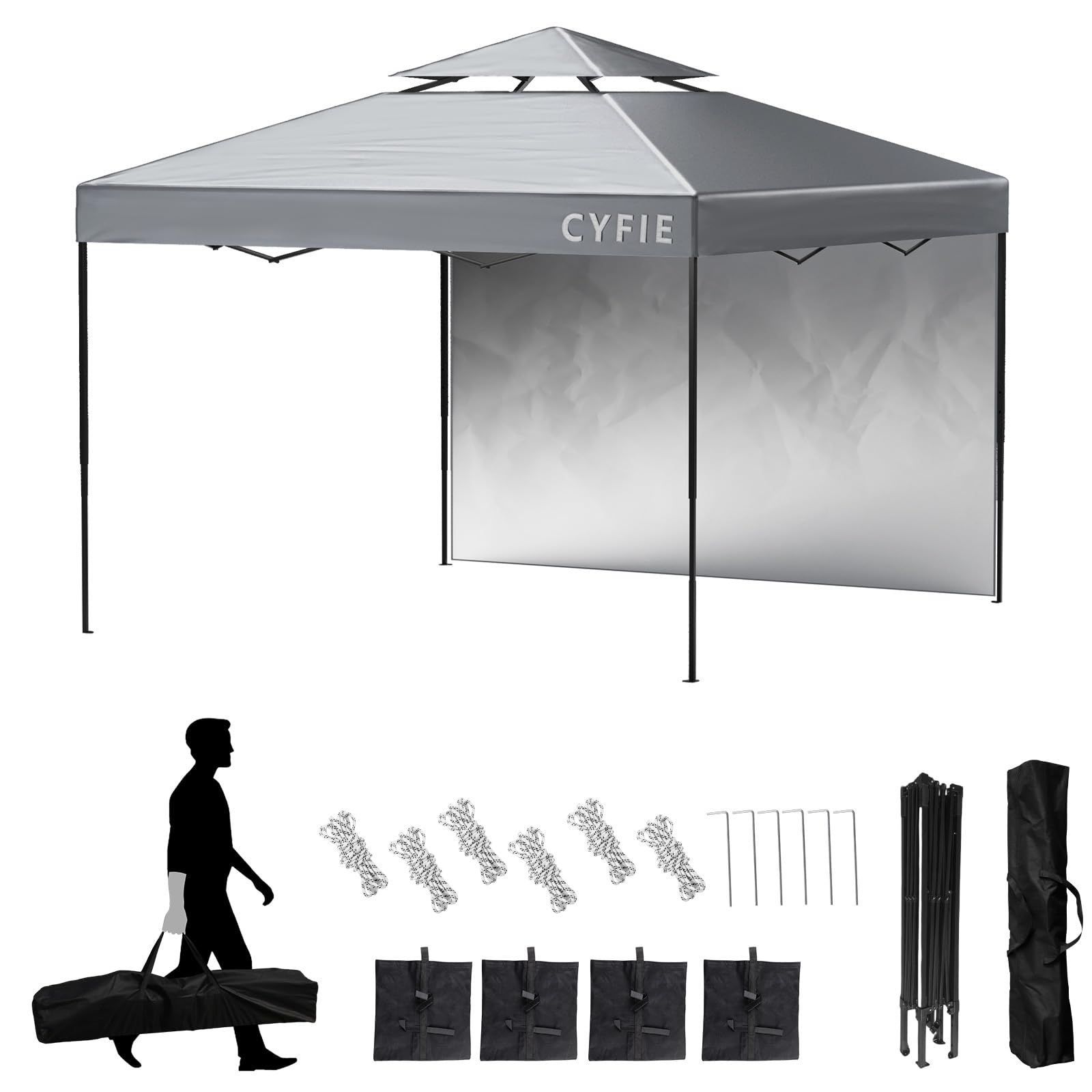 運動会 業務用 イベントテント 組み立て簡単 遮熱 アウトドア用 グレー 遮光 ワンタッチテント キャンプ スチール製 耐水 3x3m UVカット ワンタッチ ワンタッチ 1枚付き サイドシート1枚付き サイドシート 3mx3m タープテント CYFIE