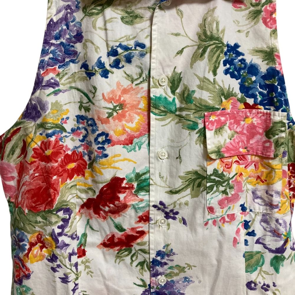 美品 RALPH LAUREN ラルフローレン フラワープリント ノースリーブ シャツ ブラウス 11号 ホワイト系 レディース 古着 中古 美品 RALPH LAUREN ラルフローレン フラワープリント