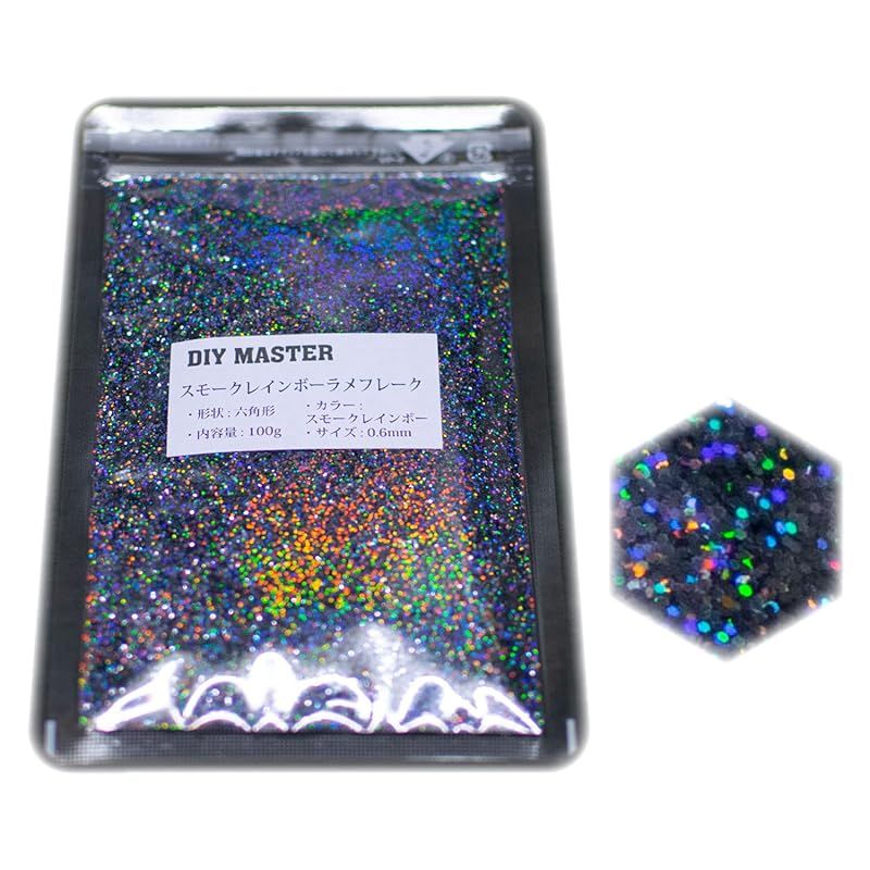 DIY MASTER スモークレインボー ラメ フレーク 0.6mm 100g 0