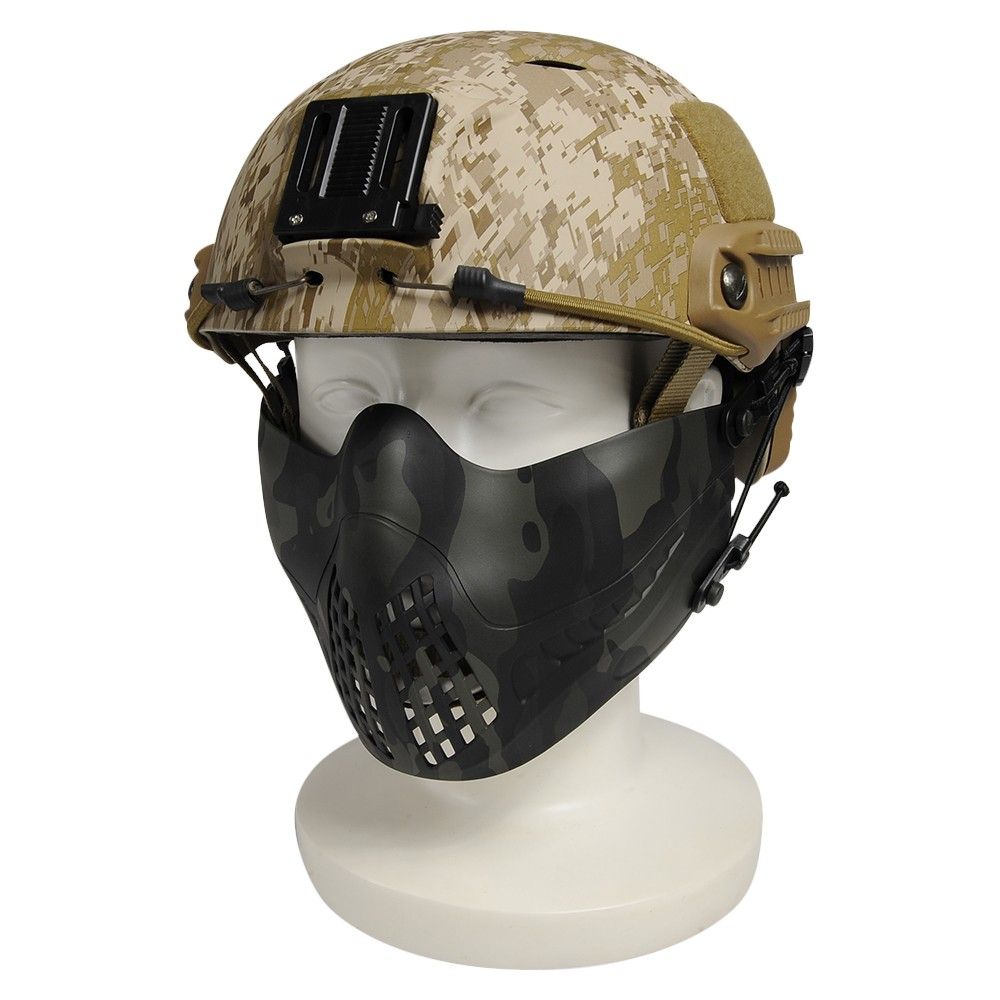 ハーフフェイスガード PILOT MASK ヘルメット装着アダプター付 [ ブラックマルチカム ]