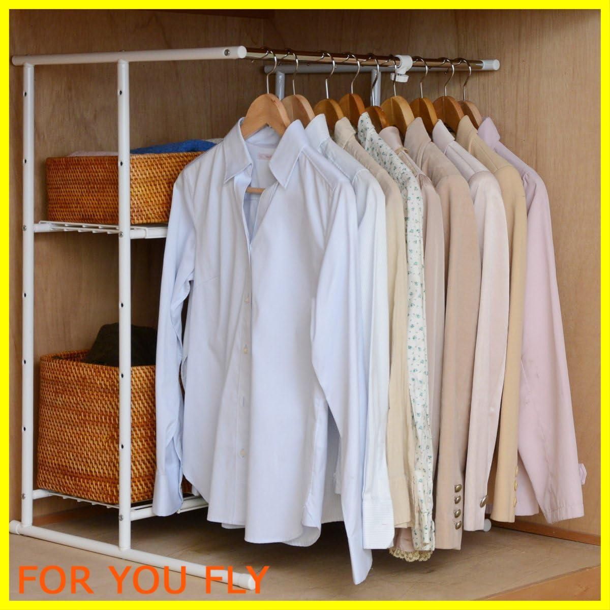 【特価商品】山善 押入れ ハンガーラック 幅46-75.5×奥行59×高さ86.5cm 幅伸縮 アミ棚2段付き 組立品 アイボリー OSM-2T(IV)