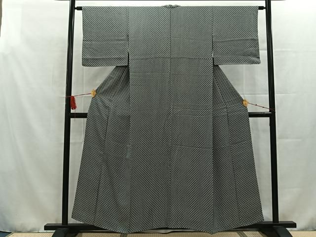 平和屋着物▽上質な小紋　単衣　麻の葉文様　黒地　正絹　逸品　AAAZ1396fy 平和屋着物▽上質な小紋 単衣 麻の葉文様 黒地 正絹 逸品 AAAZ1396fy 平和