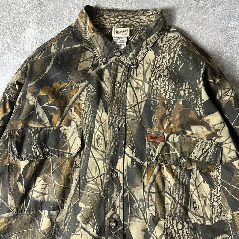 Woolrich　リアルツリーカモ　長袖　ボタンシャツ　総柄　古着　ウールリッチ 00s Woolrich リアルツリー カモ 迷彩 長袖 ボタンダウン シャツ XXL