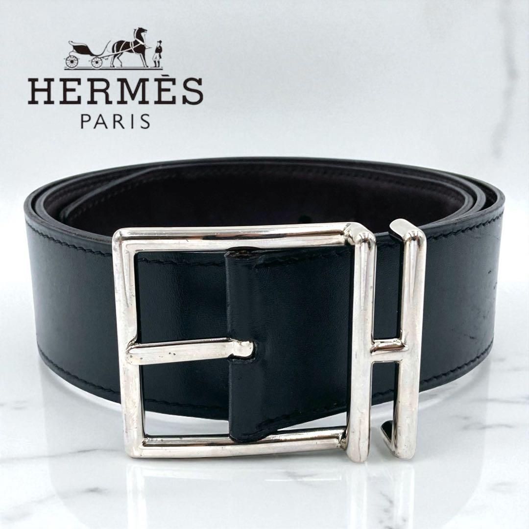 HERMÈS エルメス ネイサン40 リバーシブルベルト K刻印 メンズ90 黒茶