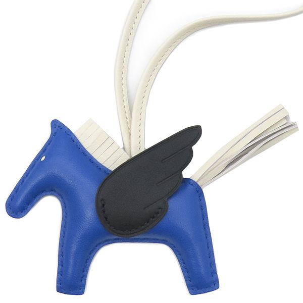 エルメス HERMES バッグチャーム ロデオPM ペガサス アニューミロ ブルーフランス×クレ×ブラック 青 オフホワイト 黒 K刻印 製